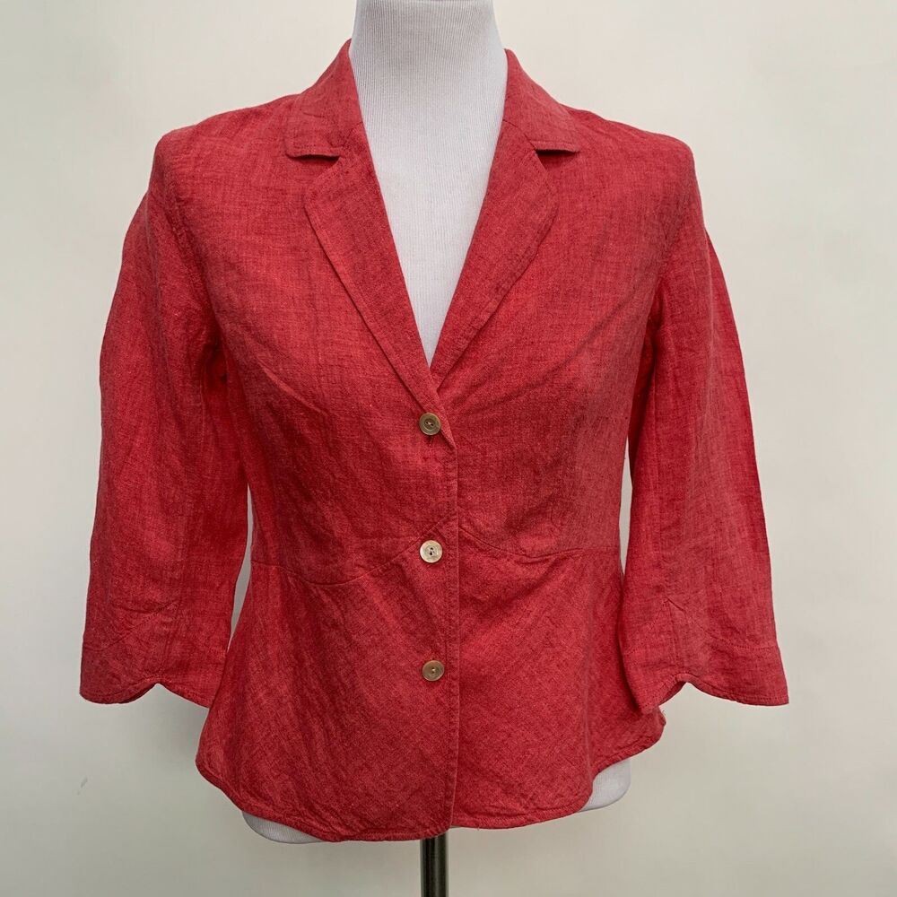 J. Jill Women's Top 4 Red‎ Raspberry 100% Linen 3/4 Sleeves